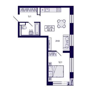 2-к квартира, строящийся дом, 43м2, 11/30 этаж